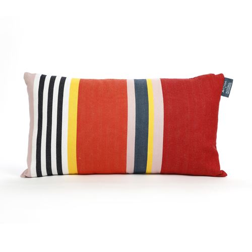 Coussin coton bio rayures rouge orange